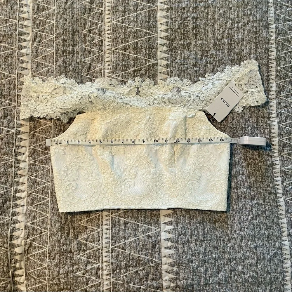 Reiss Evora Bardot Lace Off Shoulder Crop Top White NWT Size 8 Bridal - Picture 6 of 11